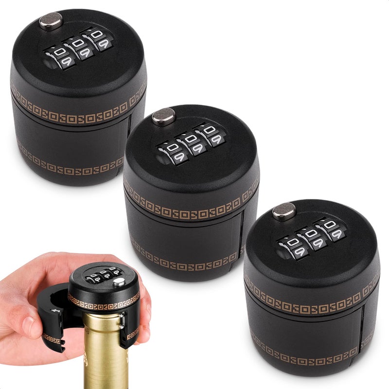 ALPENKOK 3 PCs Bottle Cap Lock â€“ Bottle Lock Liquor for Wine Security for 1â€“1.1" Mouth Size, Code Combination, Sealed Lid, Food-Grade Plastic â€“ Reusable, Safe, and Easy for Travel or Home - Image 1